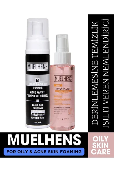 MUELHENS Siyah Nokta ve Sivilce Karşıtı Bakım Köpüğü 200m + Hydralist Sprey Nemlendirici IŞILTI 110m