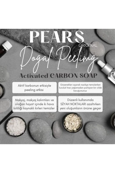 PEARS Original Saf ve Yumuşak Sabun 100gr + Gliserinli Aktif Karbon Sabunu 120gr - 6