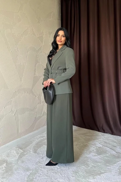 Haki Cep Kapaklı Ve Kemerli Ceket - 4