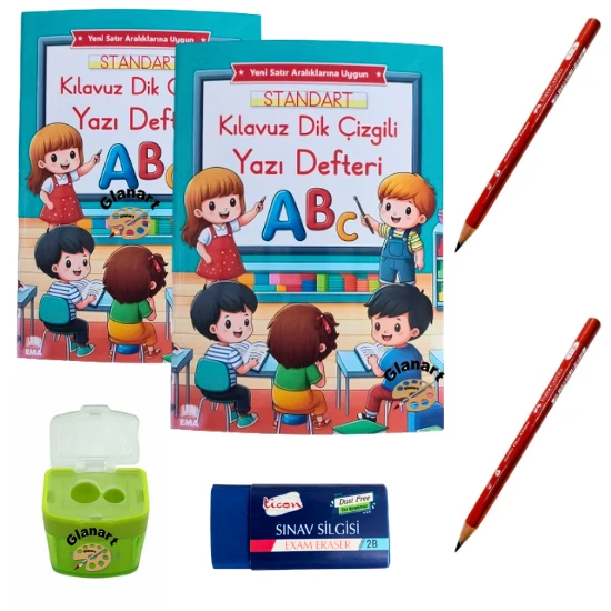 Yeni müfredat büyük boy klavuz dik çizgili güzel yazı defteri ve jumbo ilk kalemim seti  48 syf.