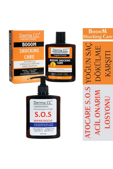 DERMA CC LABORATORIES Booom Shocking Şampuan 500m + Atocare S.o.s Acil Kurtarma Losyon 500m
