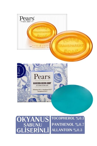 PEARS Original Saf ve Yumuşak Sabun 100gr + Gliserinli Okyanus Sabunu 120gr