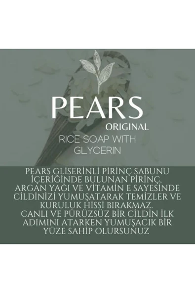 PEARS Original Saf ve Yumuşak Sabun 100gr + Gliserinli Pirinç Sabunu 120gr - 8