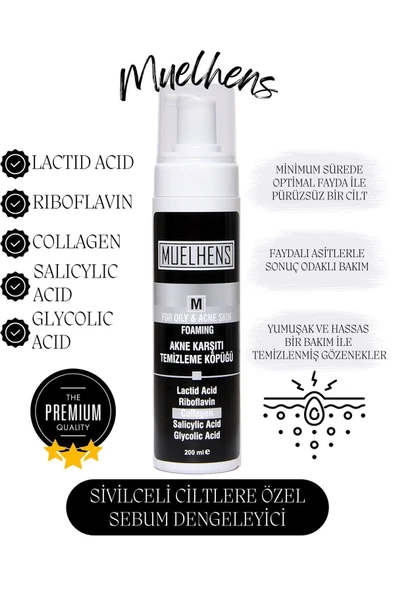 MUELHENS Siyah Nokta, Sivilce ve Akne Karşıtı Cilt Temizleme Köpüğü 200 ml - 2