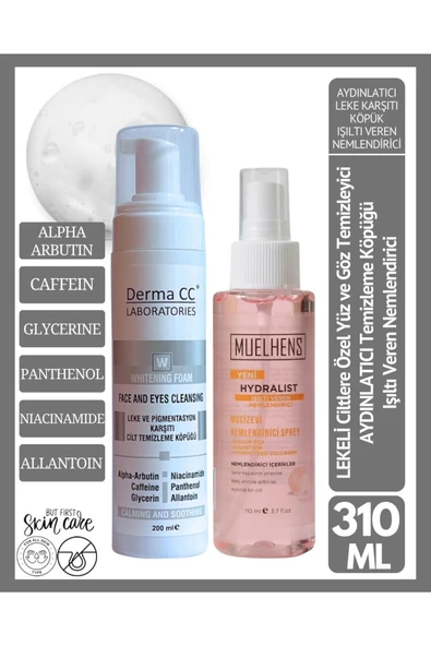 DERMA CC LABORATORIES Leke Karşıtı Köpük 200m + MUELHENS Hydralist Işıltılı Nemlendirici 110m