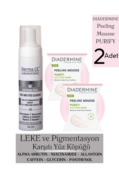 DERMA CC LABORATORIES LEKE Karşıtı Cilt Temizleyici Köpük 200m + Diadermine Peeling 75ml X 2 PURIFY