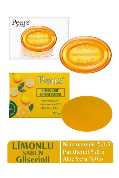 PEARS Original Saf ve Yumuşak Sabun 100gr + Gliserinli Limon Sabunu 120 gr