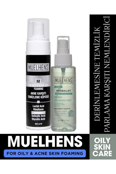 MUELHENS Siyah Nokta ve Sivilce Karşıtı Bakım Köpüğü 200m + Hydralist Sprey Nemlendirici YAĞLI 110m