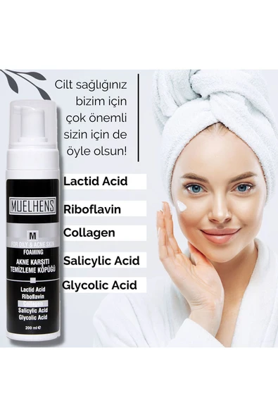 MUELHENS Siyah Nokta, Sivilce ve Akne Karşıtı Cilt Temizleme Köpüğü 200 ml - 3