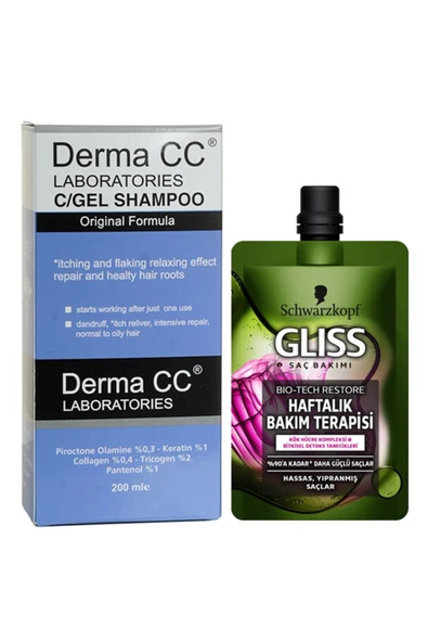 DERMA CC LABORATORIES C/gel Saç Kökü Onarım Şampuanı 200ml + Gliss Bio Tech Onarım Maskesi 50 Ml