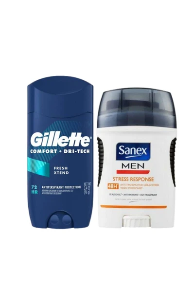 GİLLETTE Antiperspirant Fresh Stick 72h 96gr + Sanex Stress Response Stick 48h 50gr