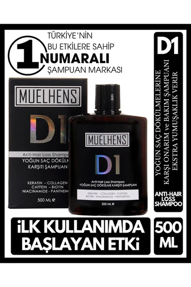 MUELHENS D1 Anti Hair Loss Shampoo Yoğun Saç Dökülme Karşıtı Özel Bakım Şampuanı 500 Ml X 3 Adet