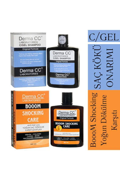 DERMA CC LABORATORIES C/gel Şampuan 500m + Booom Shocking Şampuan 500m - Yoğun Saç Dökülme Karşıtı