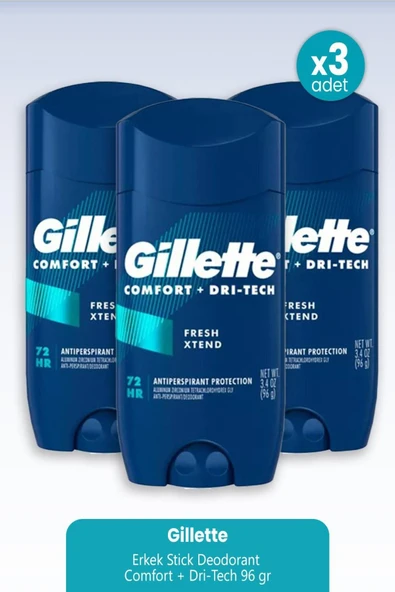 GİLLETTE Erkek Stick Deodorant Comfort Dri-tech 96 gr X 3 Adet