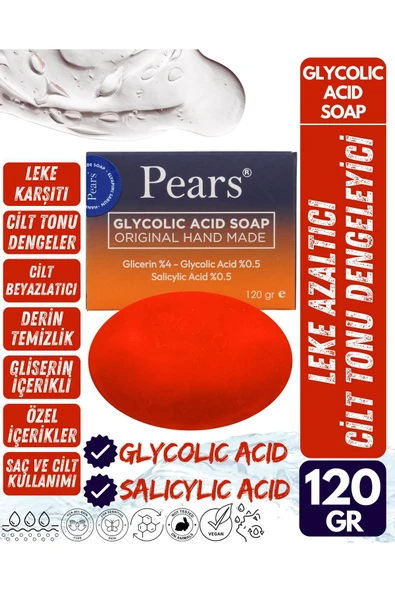 PEARS Original Saf ve Yumuşak Sabun 100gr + Gliserinli GLİKOLİK Asit Sabun 120 gr - 2