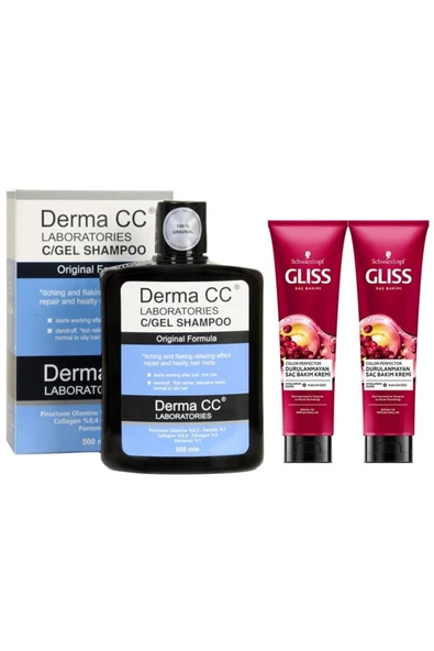 DERMA CC LABORATORIES C/gel Shampoo 500 Ml - C/gel Şampuan + Gliss Durulanmayan Saç Kremi 150m X 2