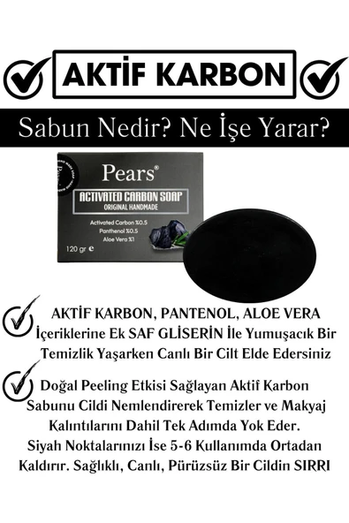 PEARS Gliserinli Aktif Karbon Sabunu Beyazlatıcı 120 gr - Activated Carbon Soap With Glycerine 120gr - 2