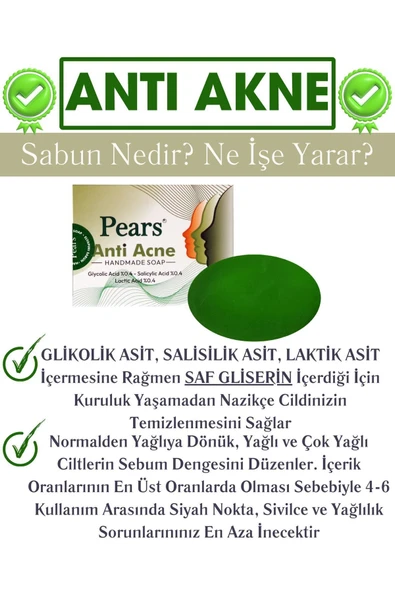 PEARS Original Acne Soap With Glycerine + Gliserinli Siyah Nokta, Akne ve Sivilce Karşıtı Sabun 120g - 3