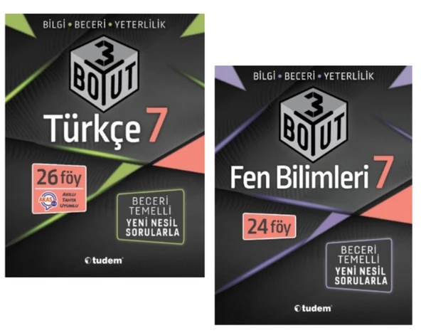 TUDEM YAYINLARI 7.SINIF 3 BOYUT TÜRKÇE - FEN BİLİMLERİ BECERİ TEMELLİ SORU BANKASI ürün görseli