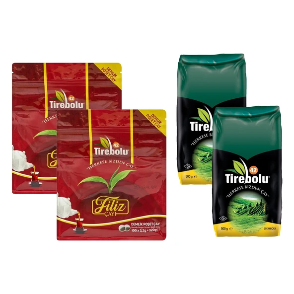 Tirebolu 42 Filiz Çayı Demlik Poşet 100 lü + Dökme Çay 500 gr 4 lü Paket