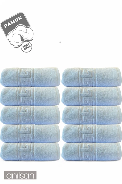 10'lu Mavi Greek Beyaz Banyo Havlusu - 70x140 Cm, 490 Gr, %100pamuk, Spa Ve Otel Havlusu - 2