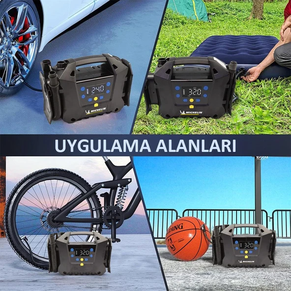 Michelin MC34259 11.1Volt/2.5Ah.120PSI Ayarlanabilir Dijital Basınç Göstergeli Şarjlı Lastik&Yatak Şişirme Pompası - 2