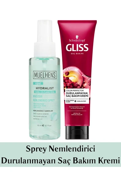 MUELHENS Hydralist Sprey Nemlendirici Yağlı Cilt 110ml + Gliss Durulanmayan Saç Kremi 150ml