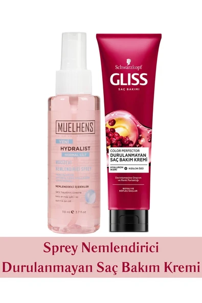 MUELHENS Hydralist Sprey Nemlendirici Normal Cilt 110ml + Gliss Durulanmayan Saç Kremi 150ml