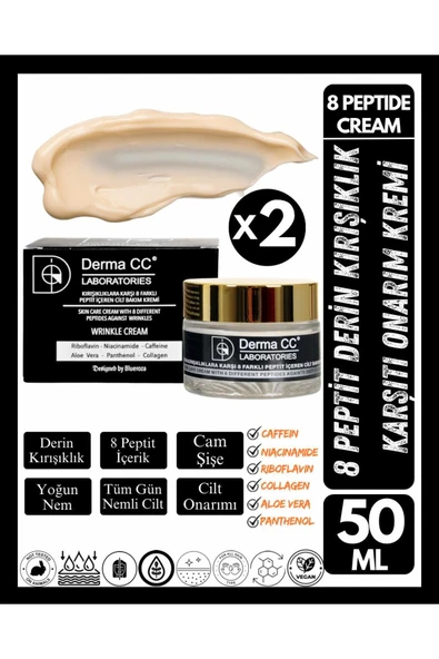 DERMA CC LABORATORIES 8 Peptit Içeren Derin Kırışıklık Karşıtı Cilt Bakım Kremi 50m X 2 Adet