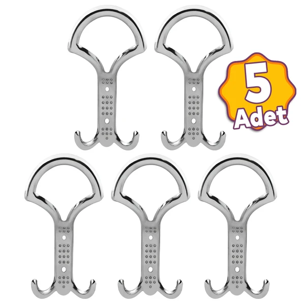 (5 ADET) Noktalı Krom Metal Portmanto Vestiyer Duvar Askısı Dolap Elbise Askılığı Askılık Askılığı