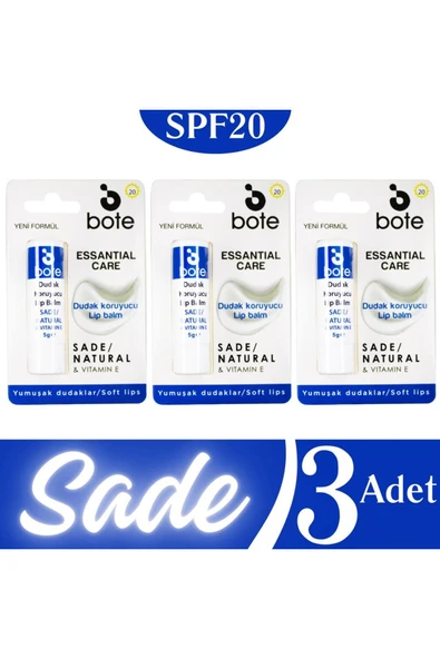 BOTE Dudak Bakım Kremi Sade (RENKSİZ) 5gr X 3 Adet - SPF20 Koruyucu Yoğun Nemlendirici Etki - 2