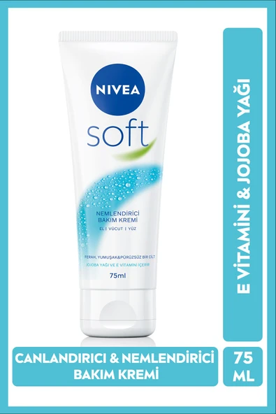 NIVEA Soft Nemlendirici Bakım Kremi 75 ml, Jojoba Yağı, E Vitamini, Yüz Vücut El, Yumuşak Cilt Hissi