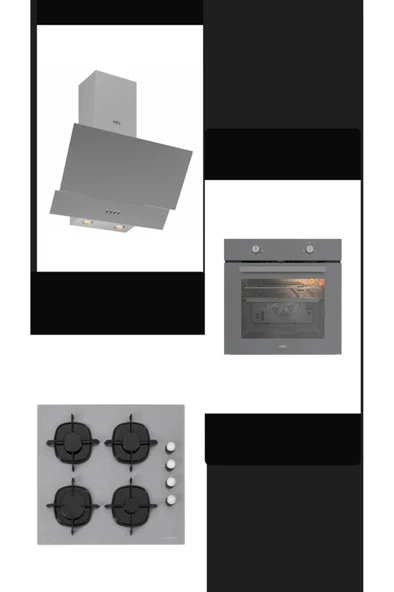 Esty Silverline- Turbo Fırın Resetli Davlumbaz Ankastre Set( 3480 Slv Cs5335s01 Aef6601s01)