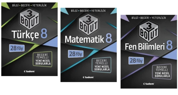 TUDEM YAYINLARI 8.SINIF LGS 3 BOYUT TÜRKÇE - MATEMATİK - FEN BİLİMLERİ BECERİ TEMELLİ SORU BANKASI