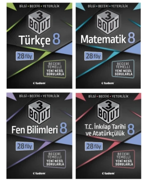 TUDEM YAYINLARI 8.SINIF LGS 3 BOYUT TÜRKÇE - MATEMATİK - FEN BİLİMLERİ - T.C İNKİLAP TARİHİ BECERİ TEMELLİ SORU BANKASI ürün görseli