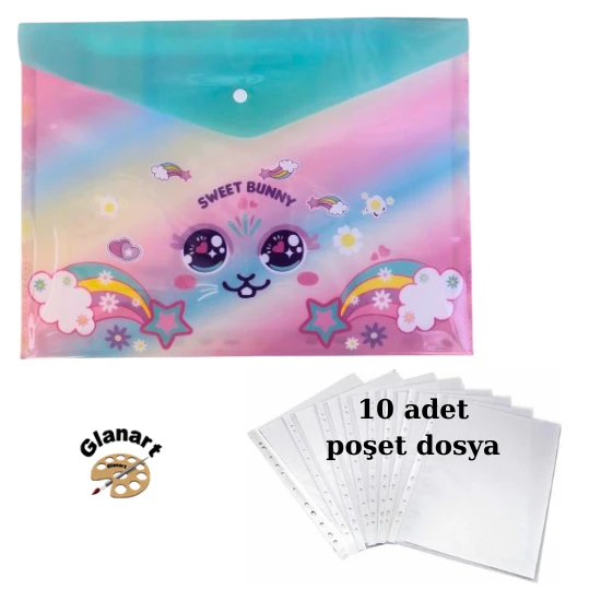 a4 boy çıt çıt  ödev dosyası +10' lu poşet dosya kediyüz