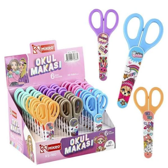 1 adet mikro kapaklı korumalı çocuk makası 14 cm kız çocuk  model çelik uç