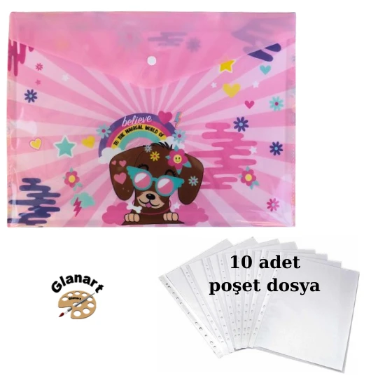 a4 boy çıt çıt  ödev dosyası +10' lu poşet dosya köpekcik