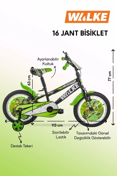Mito 16 Jant Çocuk Bisikleti Yeşil Eva Destek Tekeri Hediyeli 5-8 Yaş - 2