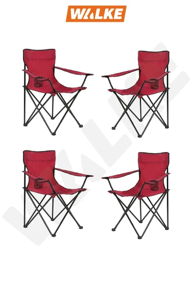 Katlanabilir Kamp Sandalyesi Piknik Sandalyesi Plaj Sandalyesi Kırmızı Taşıma Çantalı 4'lü - Resim 2