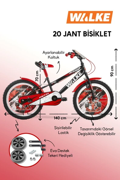 Mito 20 Jant Çocuk Bisikleti Kırmızı Eva Destek Tekeri Hediyeli 7-10 Yaş - 2