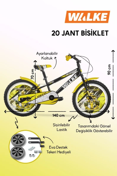 Mito 20 Jant Çocuk Bisikleti Sarı Eva Destek Tekeri Hediyeli 7-10 Yaş - 2