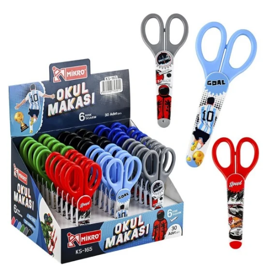 1 adet mikro koruma kapaklı çocuk makası 14 cm erkek model çelik uç