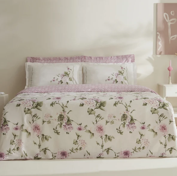 Karaca Home Rosales %100 Pamuk 120 Tel Çift Kişilik Saten Nevresim Takımı 