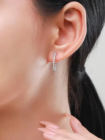 Timeless Series Sonsuz Parıltı Pırlanta Kesim Halka Gümüş Küpe - Resim 2