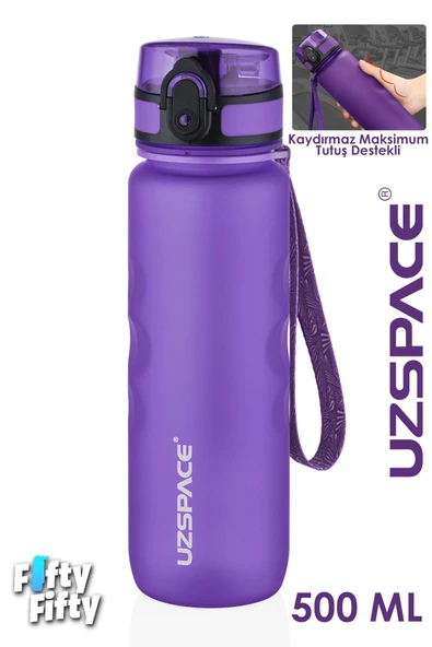 Uzspace 500 ML Kaydırmaz Maksimum Tutuş Destekli Tritan Su Matarası -FFUZ1215 - Resim 2