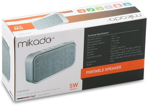 Mikado MD-55BT 5 W FM Destekli Bluetooth Hoparlör Outlet - 2