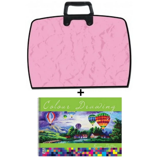 25x35 cm resim çantası + 25x35 resim defteri (askılı - fermuarlı) lilalı pembe