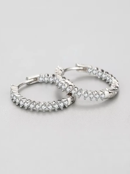 Timeless Series Sonsuz Parıltı Pırlanta Kesim Halka Gümüş Küpe - Resim 3