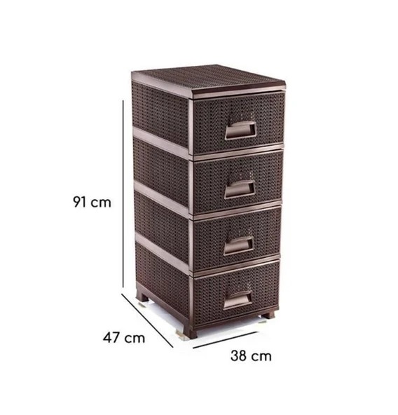 Omnipazar SY-4553 Örgü Desen Plastik Komidin Mutfak Sebzelik 4 Katlı Kahverengi - 2